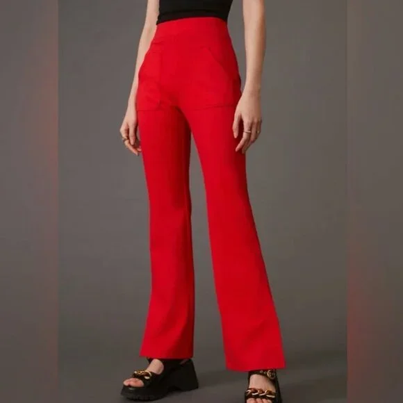 Maeve x Anthropologie Knit Flare Pull On Side Slit Pants In Red Women's Size XS - Picture 2 of 7